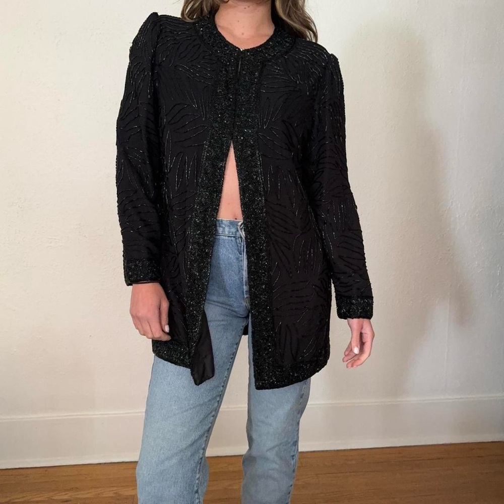 Vintage 80s/90s Black Sequin Jacket / Overcoat / Blazer